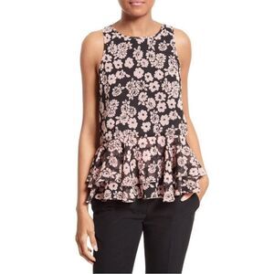 MILLY Black Blush Pink Floral Print Flare Tank Top Size 4